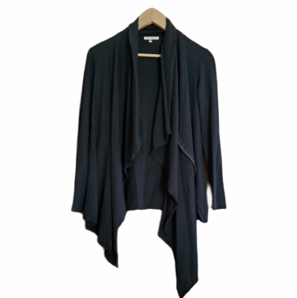 Anthropologie Matty M Draped Front Cardigan Size XS Black Long sleeves Waterfall